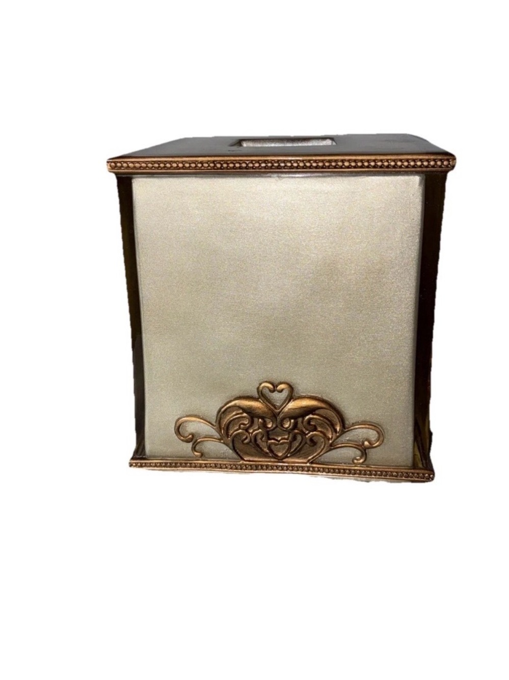 Bombay Company Square Tissue Box Cover Tall Beige Gold Amber Tan Acrylic Scroll - Picture 2 of 5
